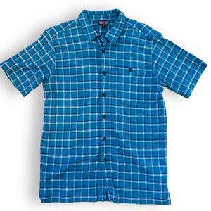 Patagonia Mens A/C Shirt Button Up Short Sleeves Checkered Teal Size Medium